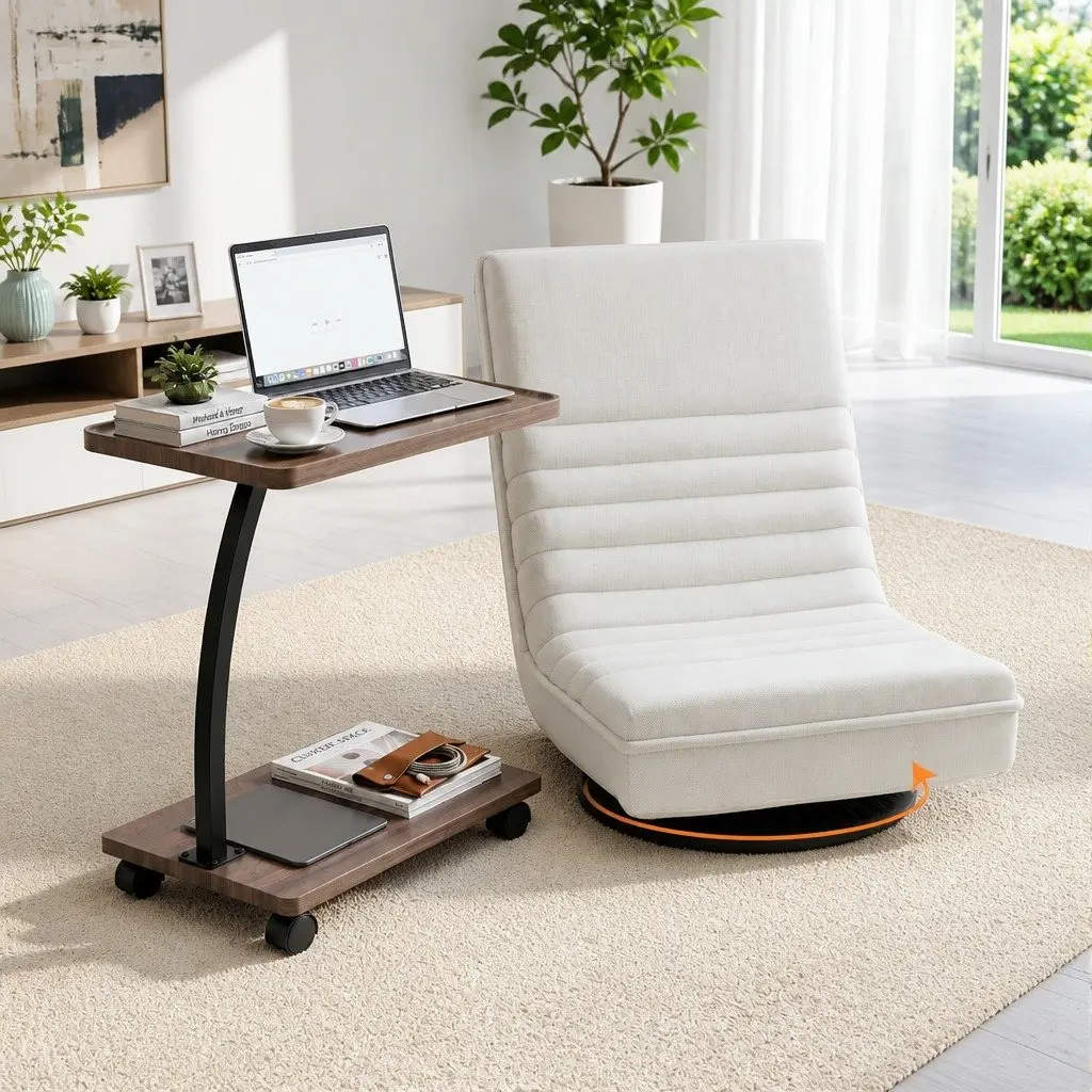 Swivel Lounge Chair and Mobile Side Table Set for Small Spaces