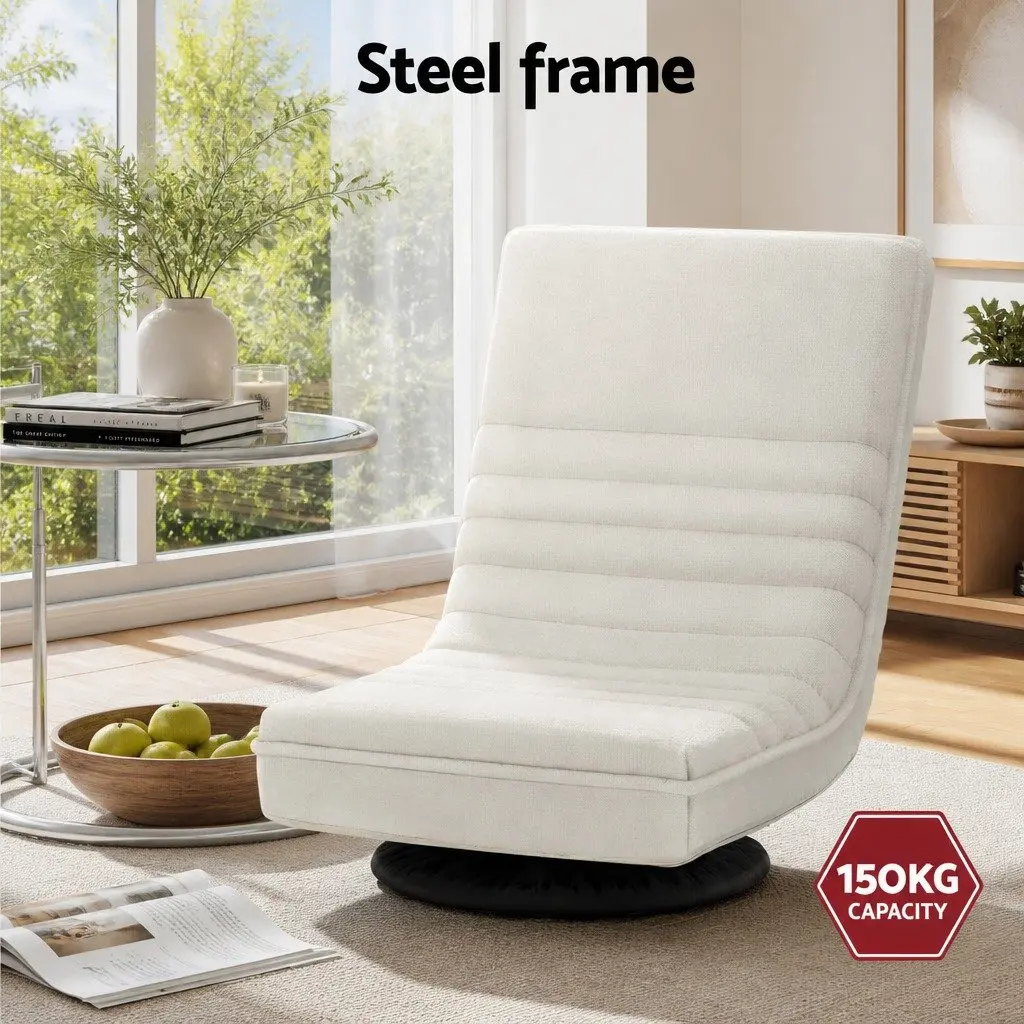 Floor Lounge Chair 360° Swivel Foldable with Mobile Side Table Castors Set