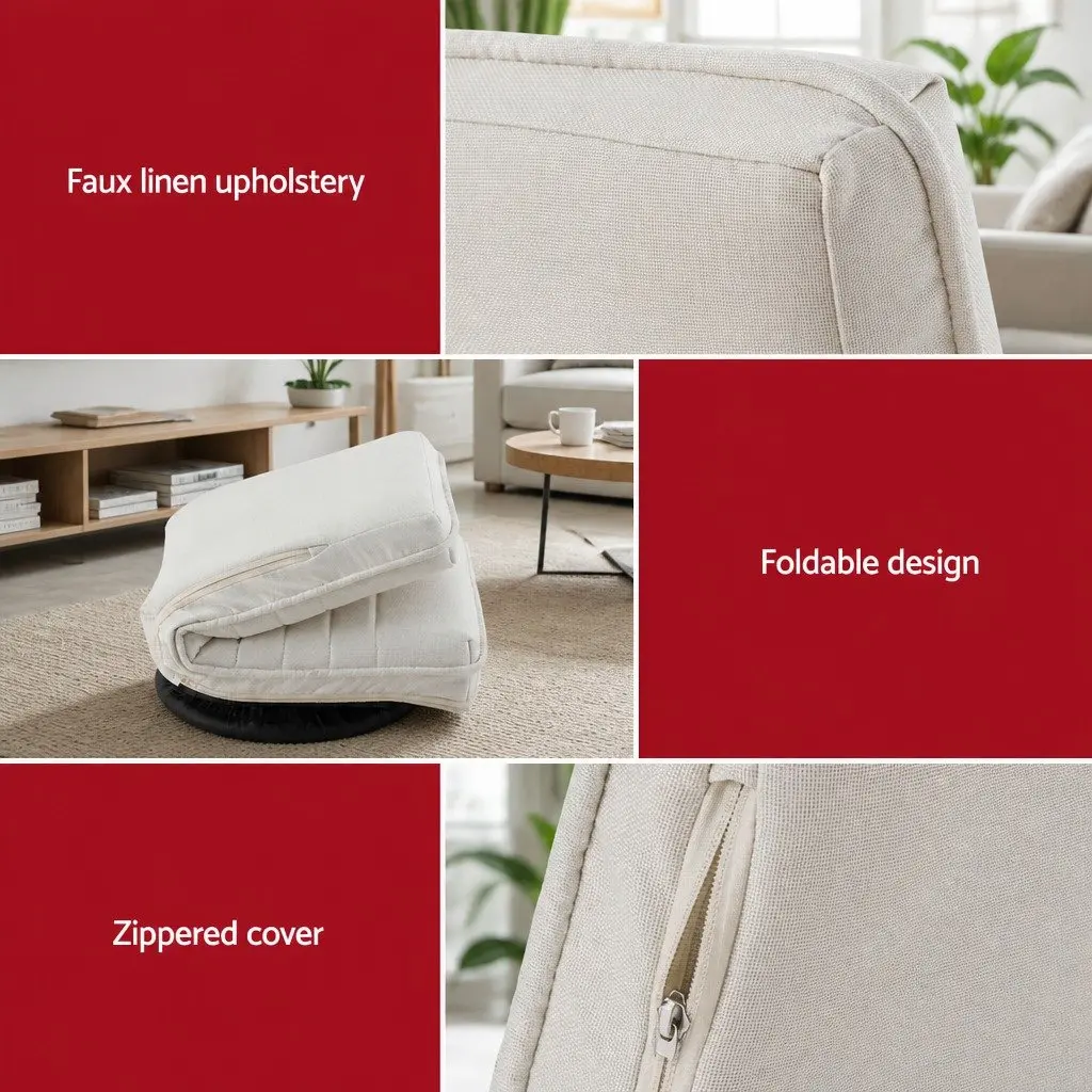 Floor Lounge Chair 360° Swivel Foldable with Mobile Side Table Castors Set