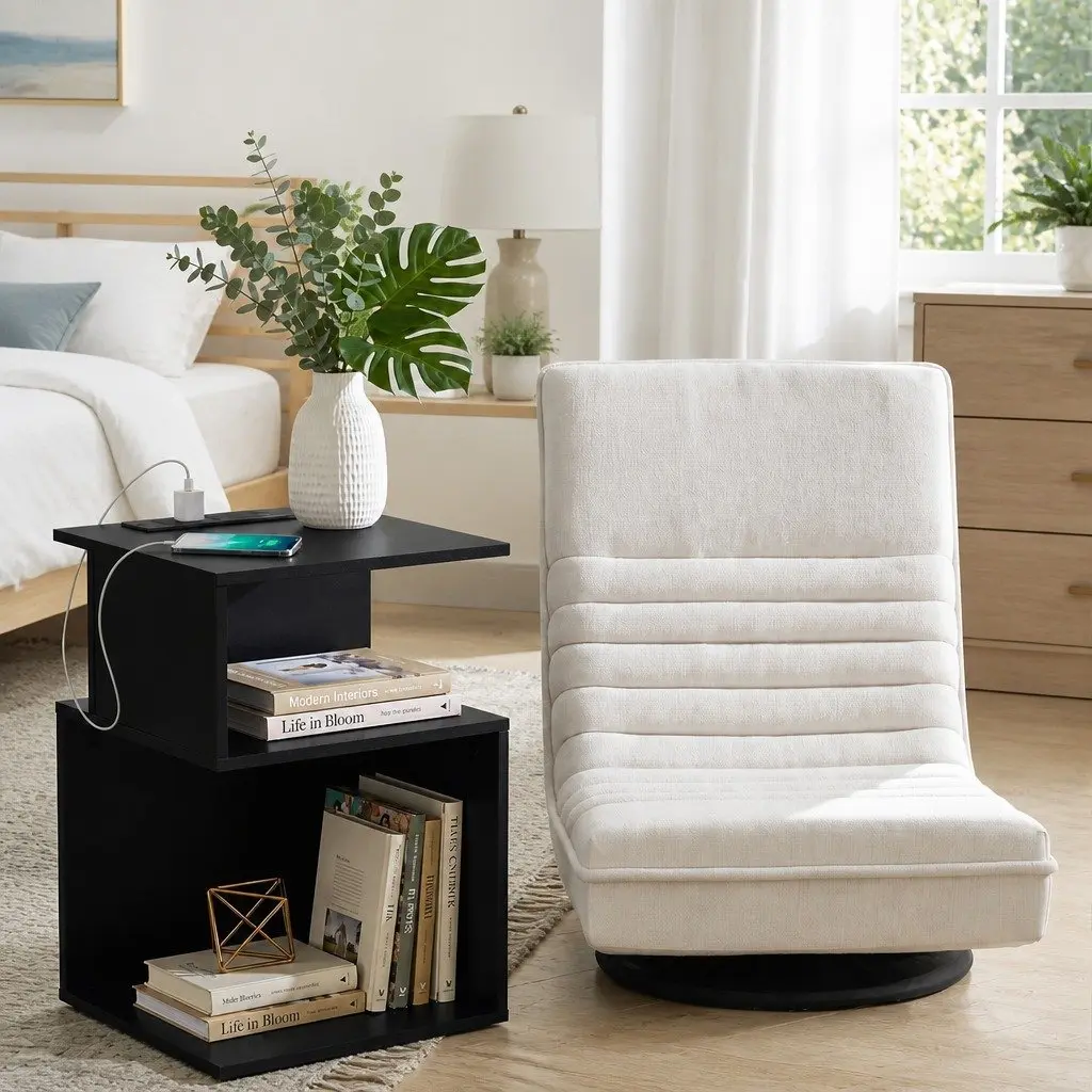 Swivel Floor Chair and Bedside Table Charging Station