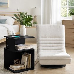 Compact Swivel Floor Chair and Bedside Table Charging Station