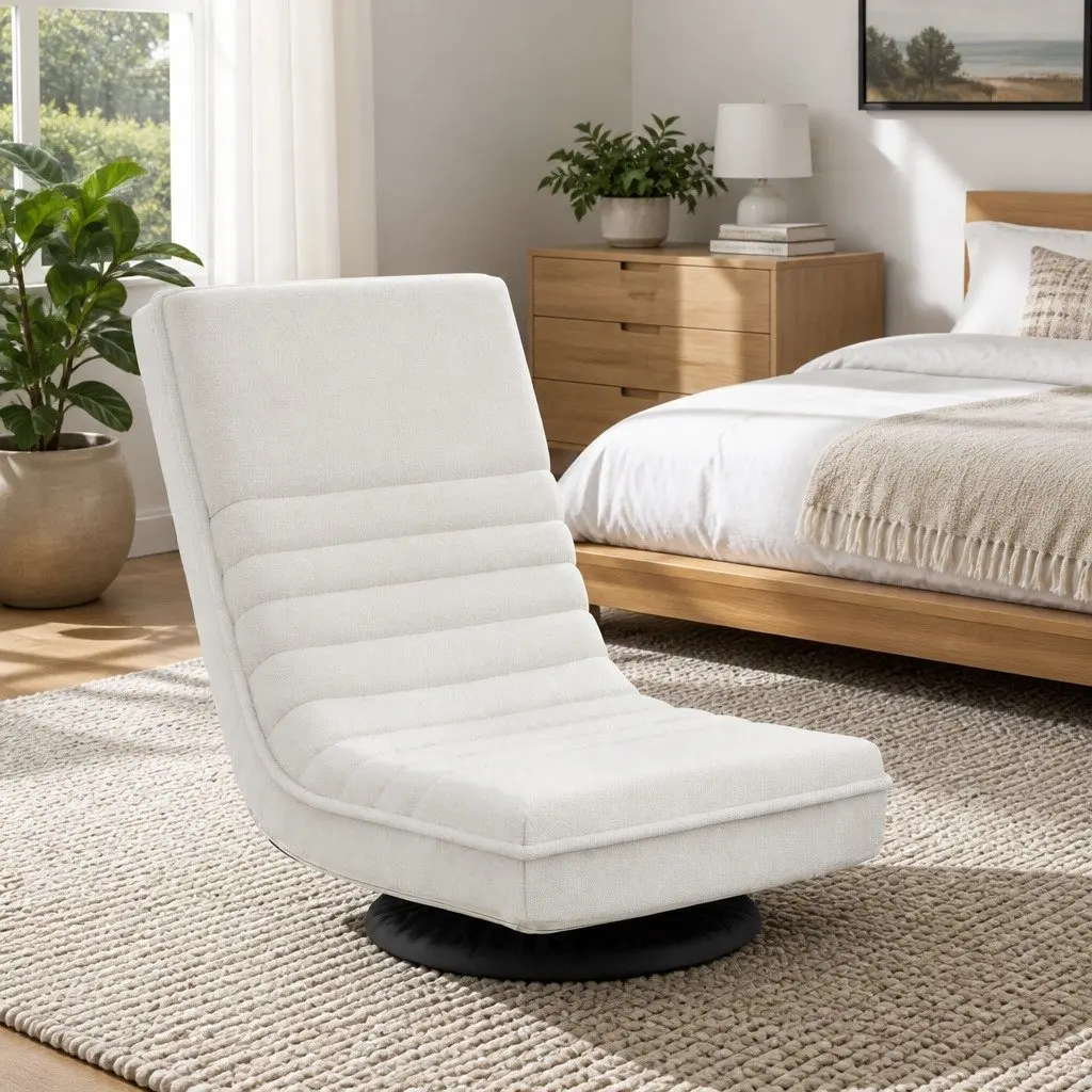 Swivel Floor Chair and Charging Station Bedside Table Bedroom Furniture Bundle