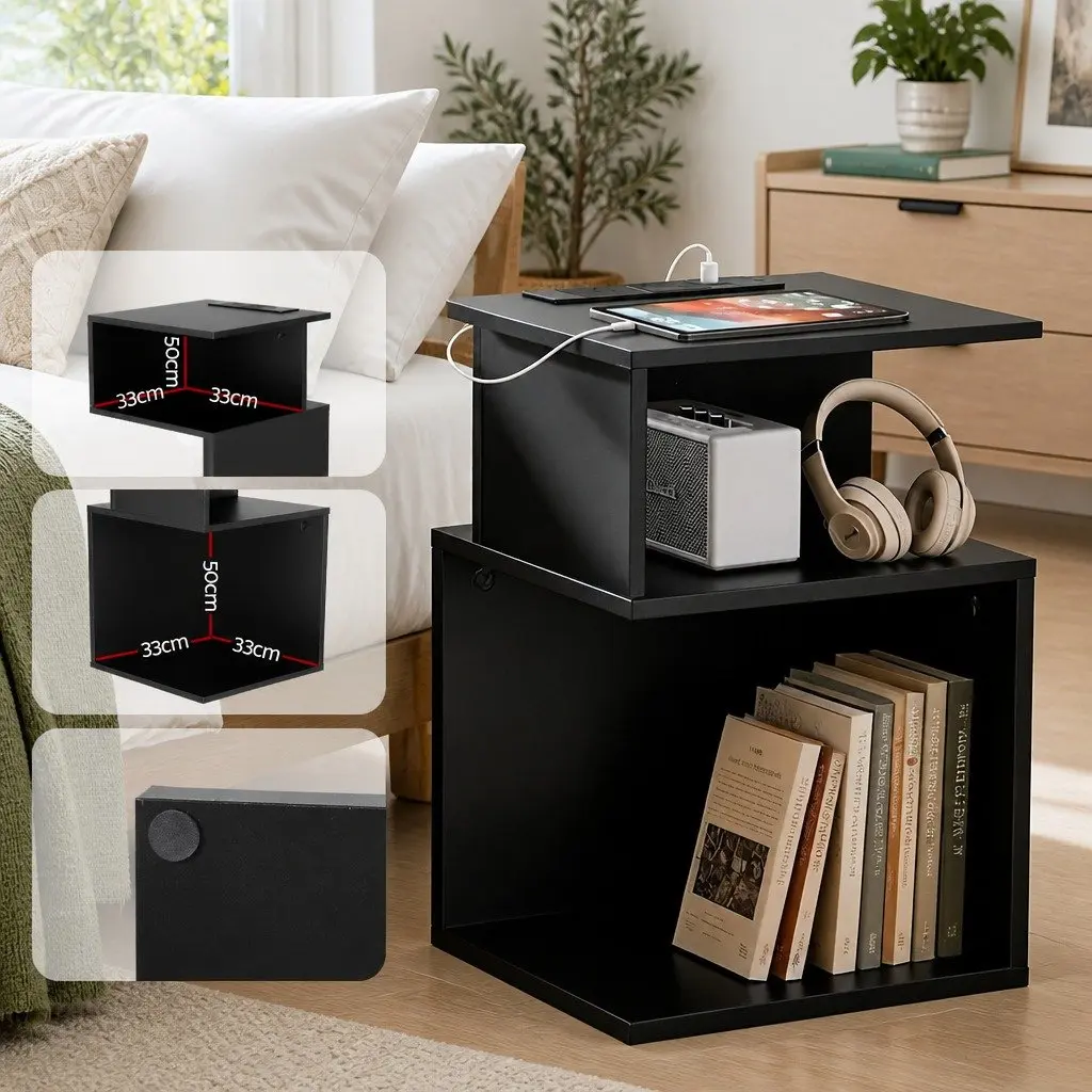 Swivel Floor Chair and Charging Station Bedside Table Bedroom Furniture Bundle