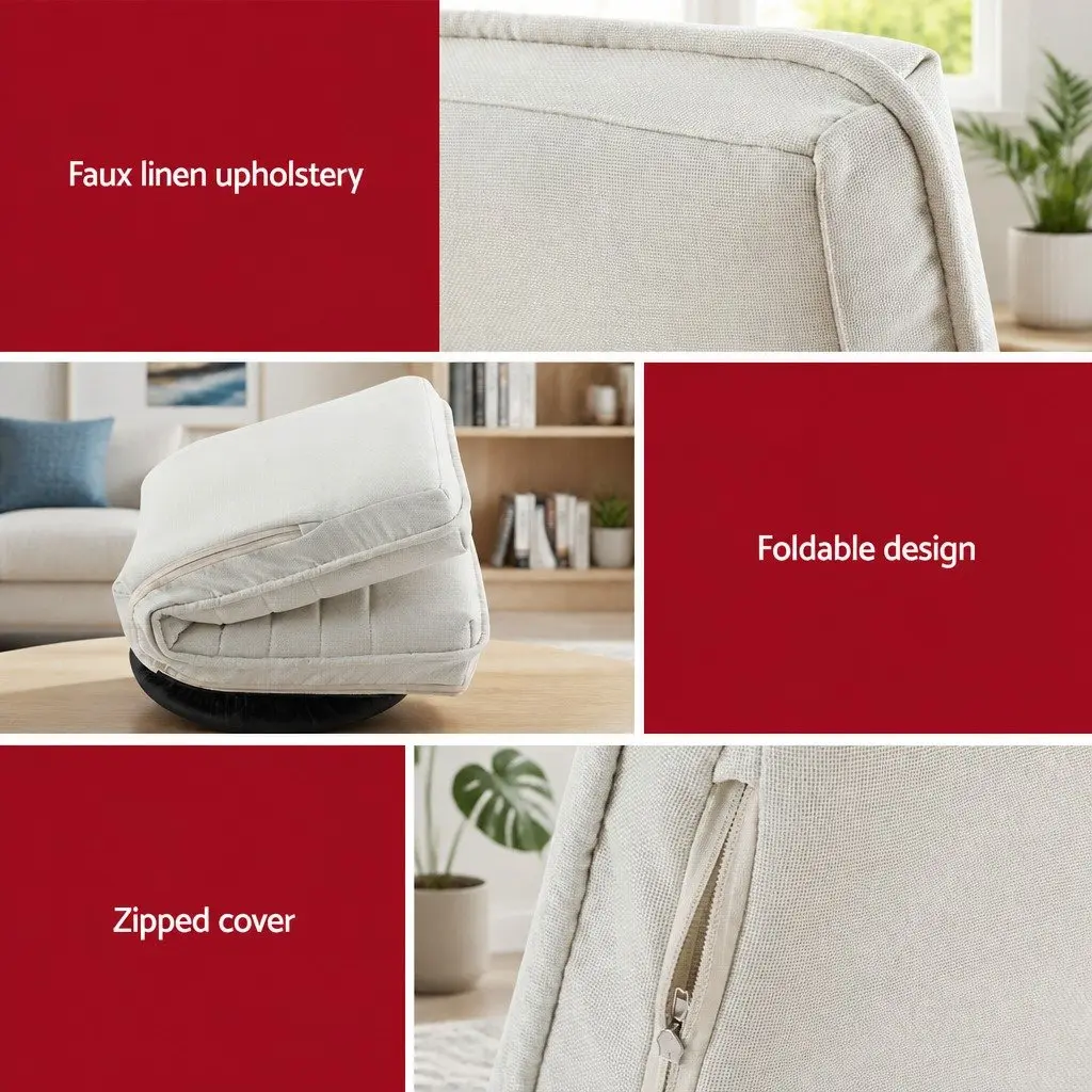 Swivel Floor Lounge Chair White 360-Degree Rotatable Foldable Foam Cushion Pine TV Entertainment Unit Storage Shelf Set