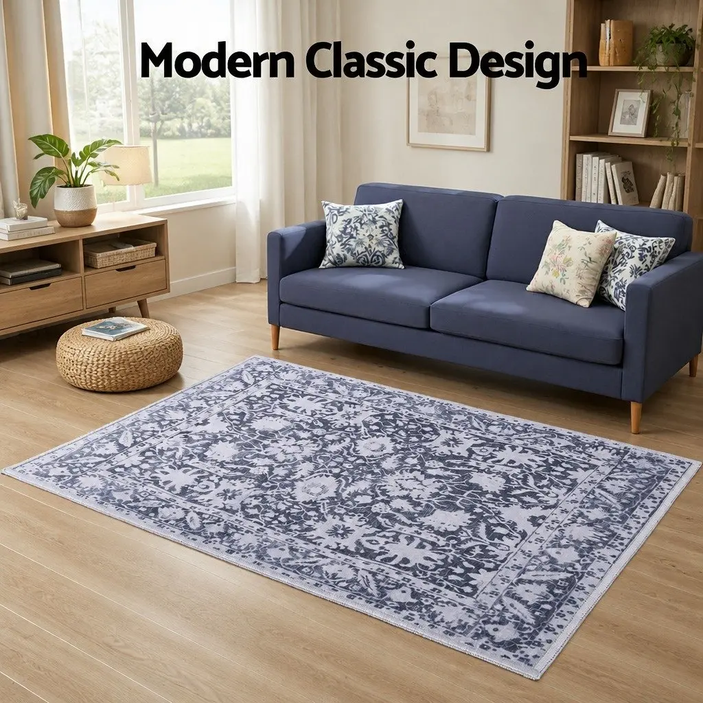 Floor Rug 120x170cm Modern Area Carpet Soft Velvet Mat Grey Bedroom Living Room