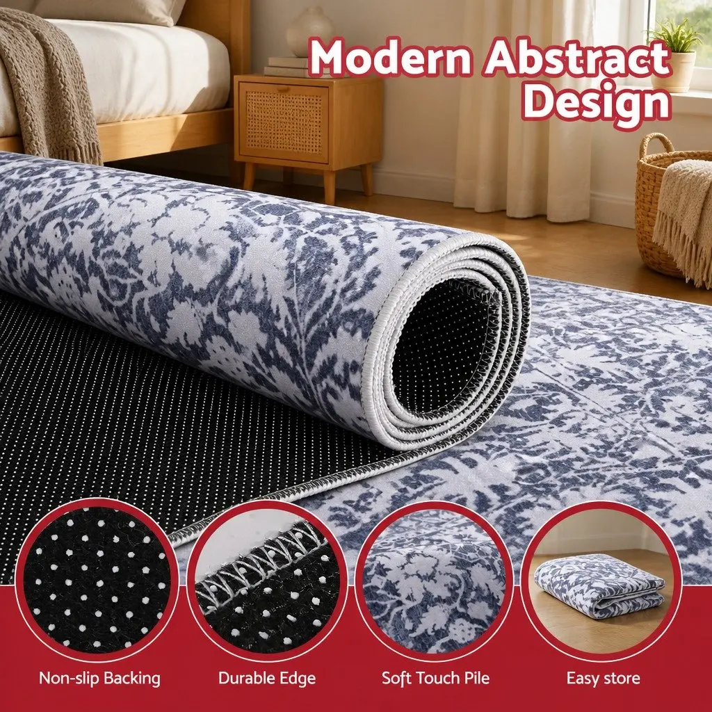 Floor Rug 120x170cm Modern Area Carpet Soft Velvet Mat Grey Bedroom Living Room