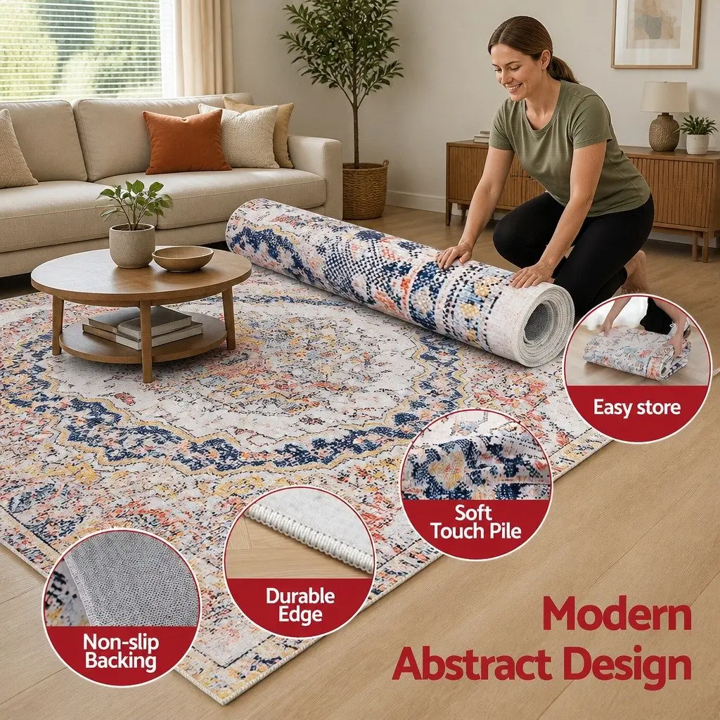 Floor Rug Multicoloured 200X290cm Large Bohemian Washable Rectangle