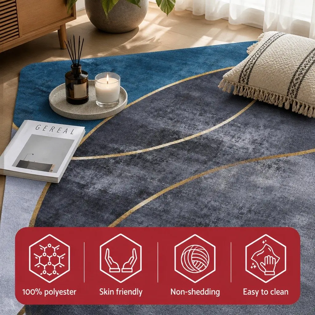 Large Washable Floor Rug 200x290cm Geometric Area Rug Modern Bedroom Living Room