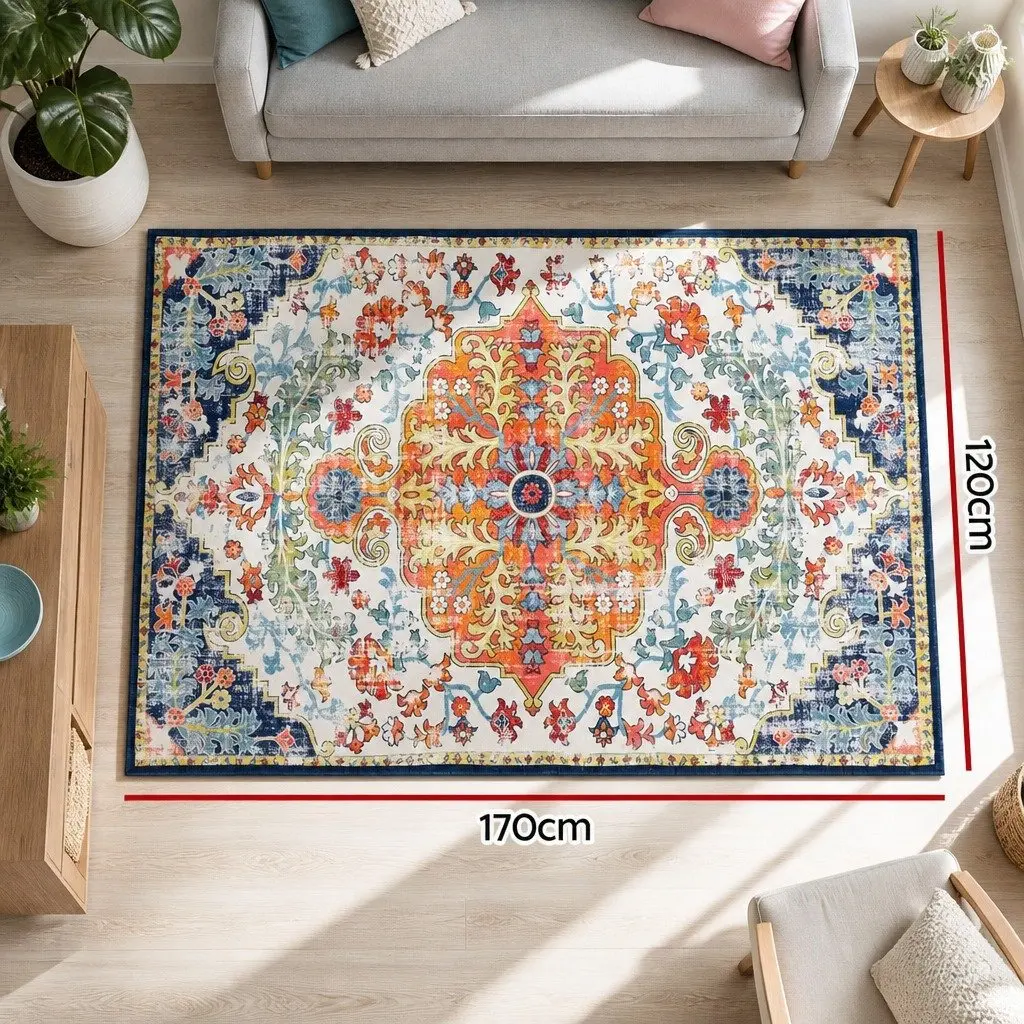 Floor Rug Beige 120X170cm Large Washable Geometric Area Rug Anti-Slip Backing