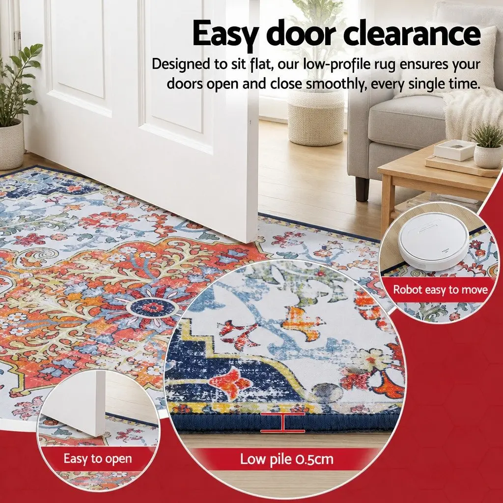 Floor Rug Beige 120X170cm Large Washable Geometric Area Rug Anti-Slip Backing