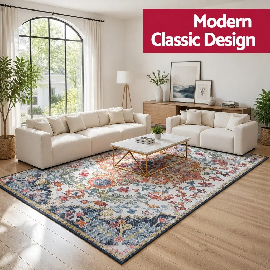 Floor Rug 240X340cm Large Washable Geometric Area Rug Modern Carpet Mat Beige