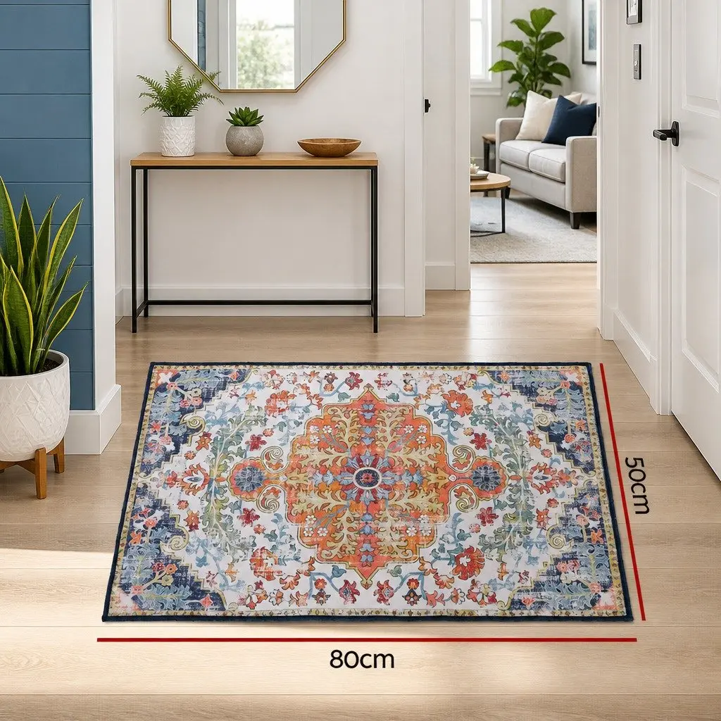 Floor Rug Beige 50x80cm Bohemian Pattern Anti-Slip Backing