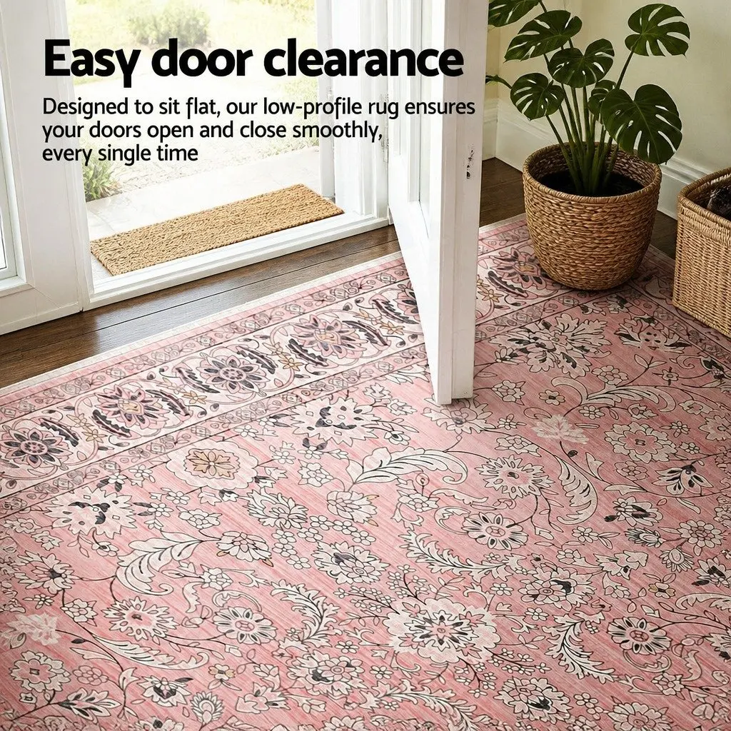 Floor Rug 200x290cm Large Washable Area Rug Vintage Floral Pink Living Room