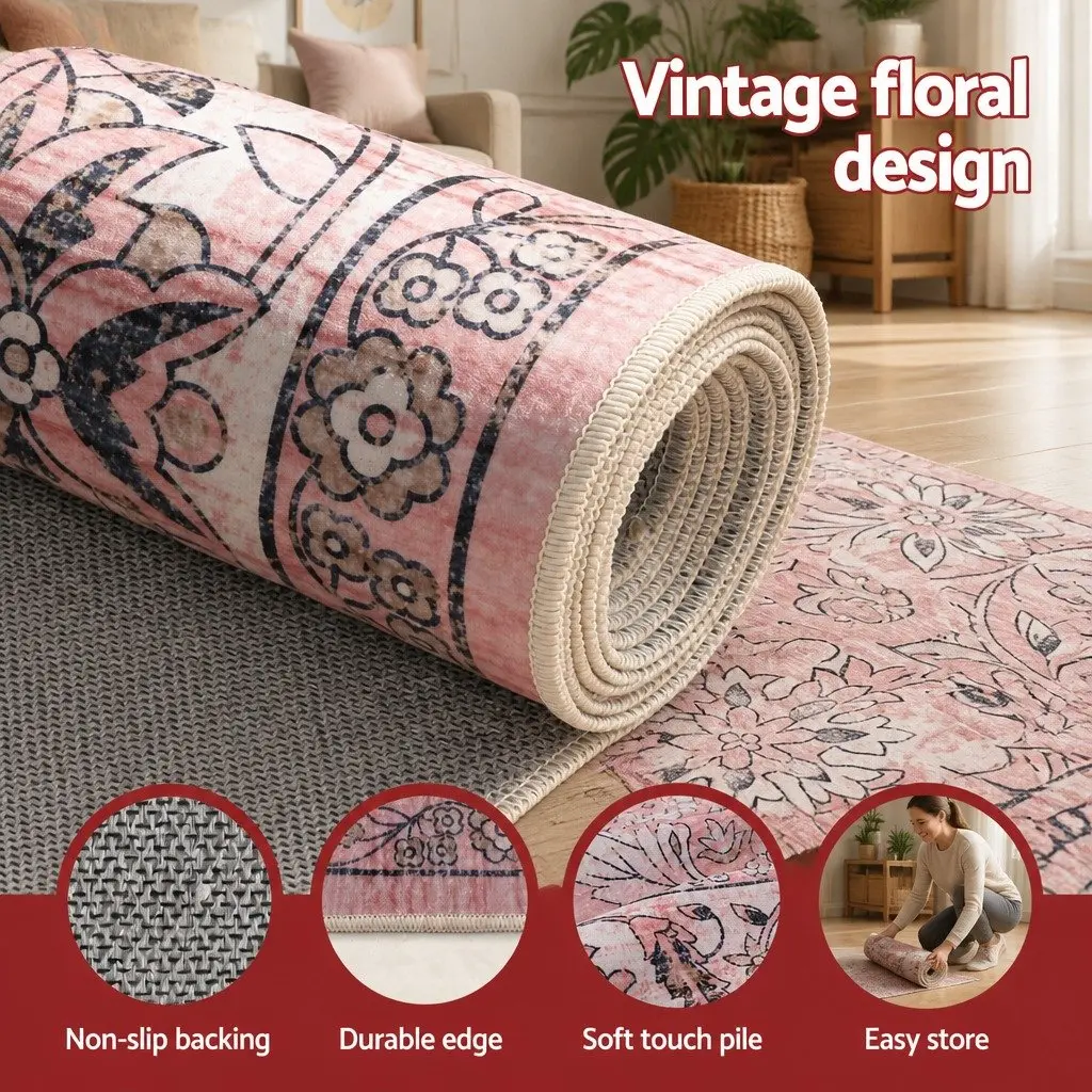 Floor Rug 240X340cm Large Washable Area Rug Vintage Floral Living Room Bedroom