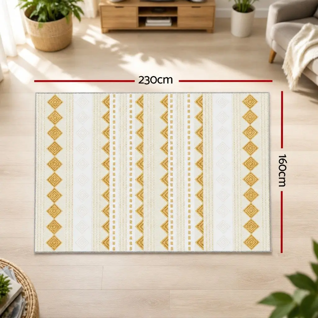 Area Rug Yellow and White 160x230cm Washable Soft Pile Bohemian Style