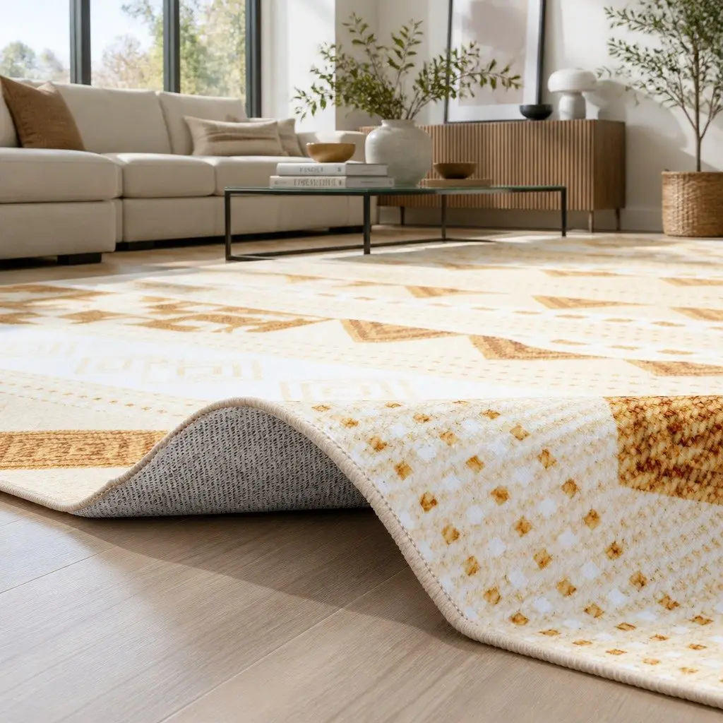 Area Rug Yellow and White 160x230cm Washable Soft Pile Bohemian Style