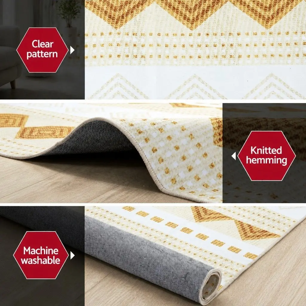 Area Rug Yellow and White 160x230cm Washable Soft Pile Bohemian Style