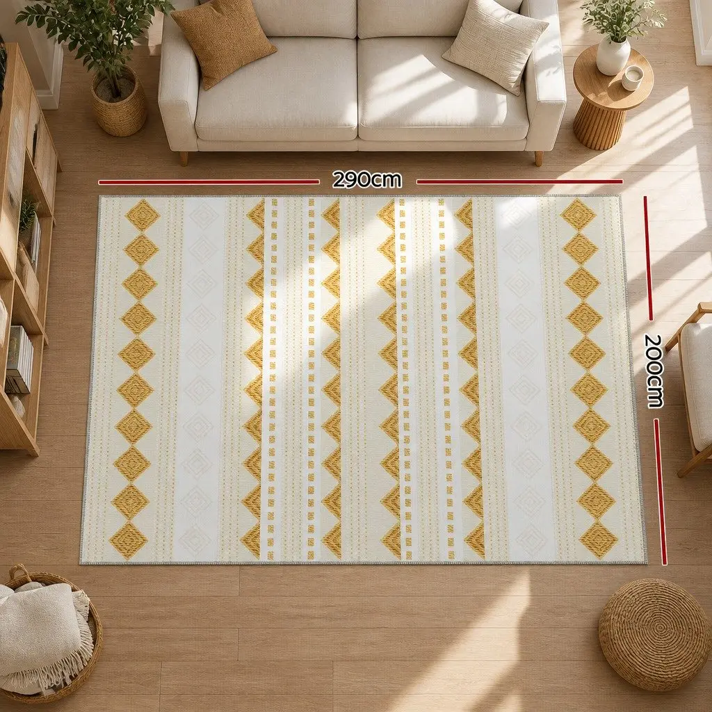 Floor Rug Yellow 200x290cm Bohemian Style Washable Soft Carpet