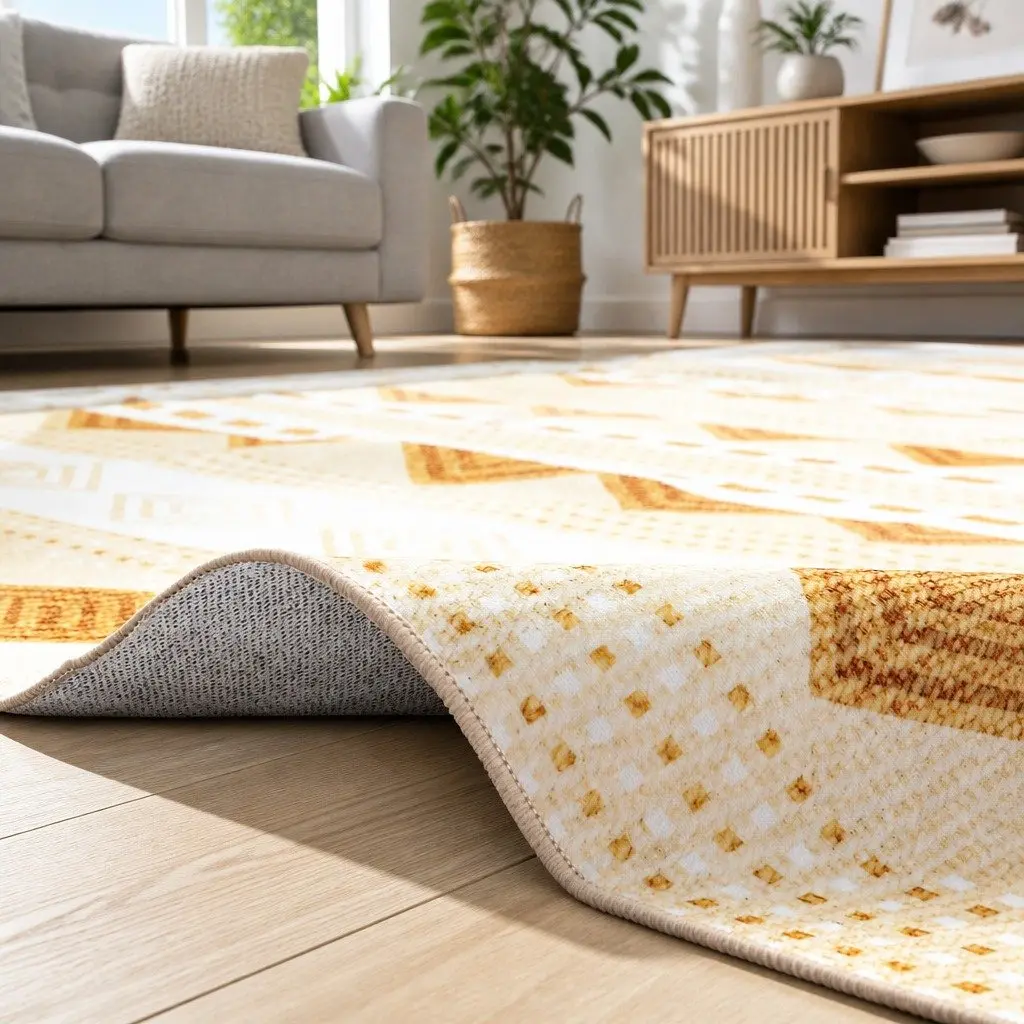 Floor Rug Yellow 200x290cm Bohemian Style Washable Soft Carpet