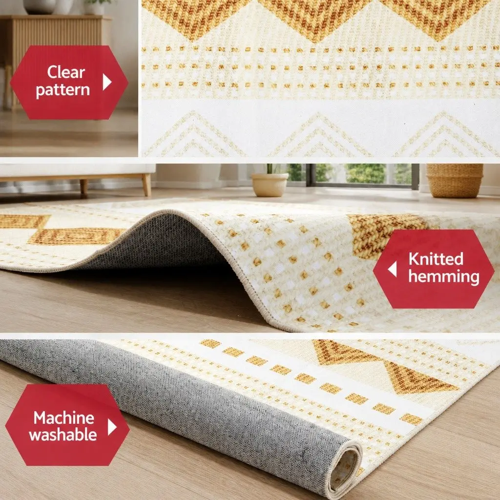 Floor Rug Yellow 200x290cm Bohemian Style Washable Soft Carpet