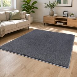 Concise Dark Grey Plush Rug 160x230cm for Living Areas