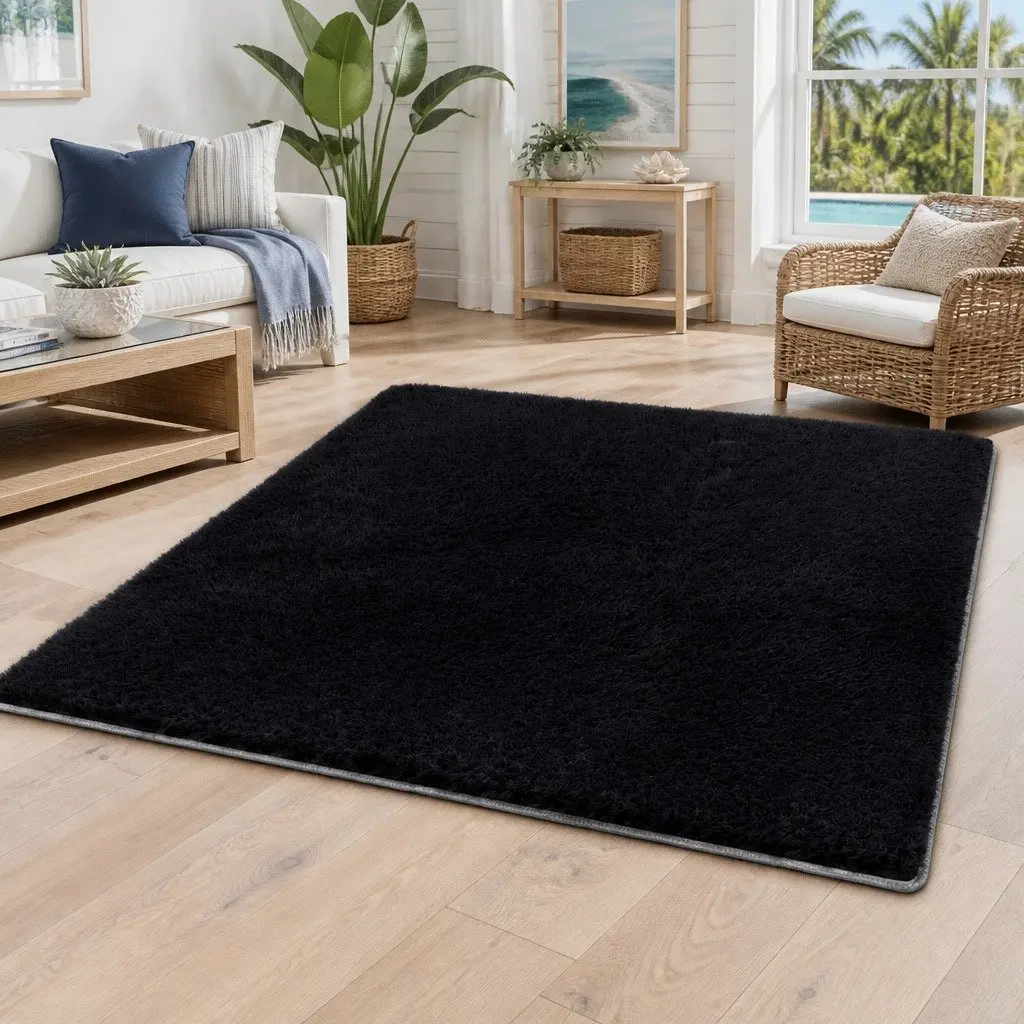 Black Plush Shaggy Rug
