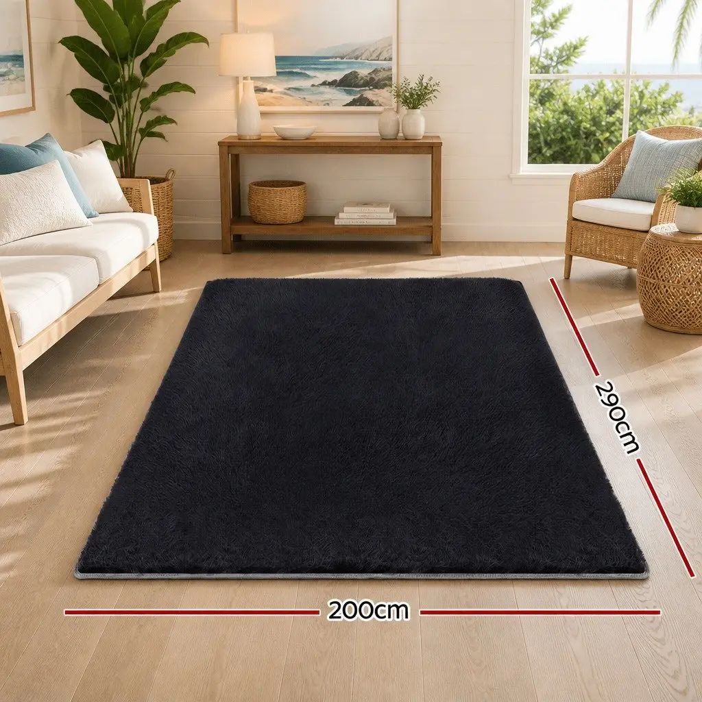 Black Plush Shaggy Rug