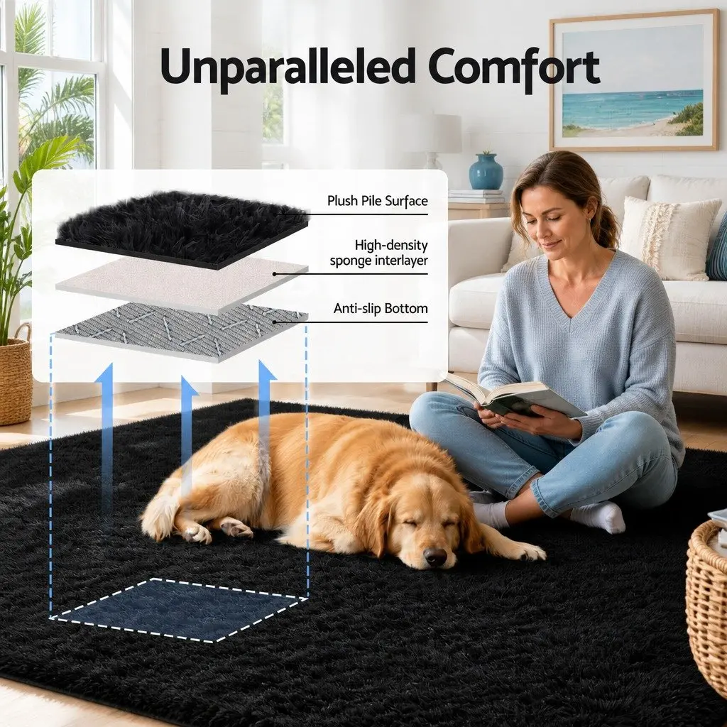 Black Plush Shaggy Rug