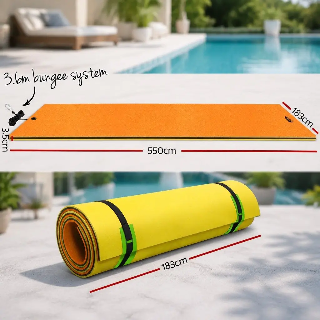 Floating Water Mat Yellow Black 5.5x1.8m XPE Foam Pad Pool Island Platform