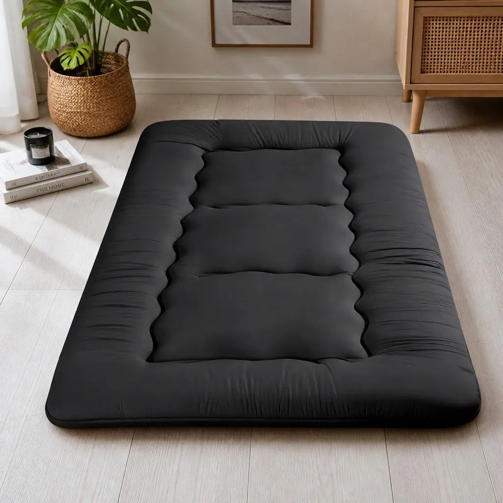 Japanese Floor Mattress Black 100cm x 200cm 10cm Thick Foldable Futon