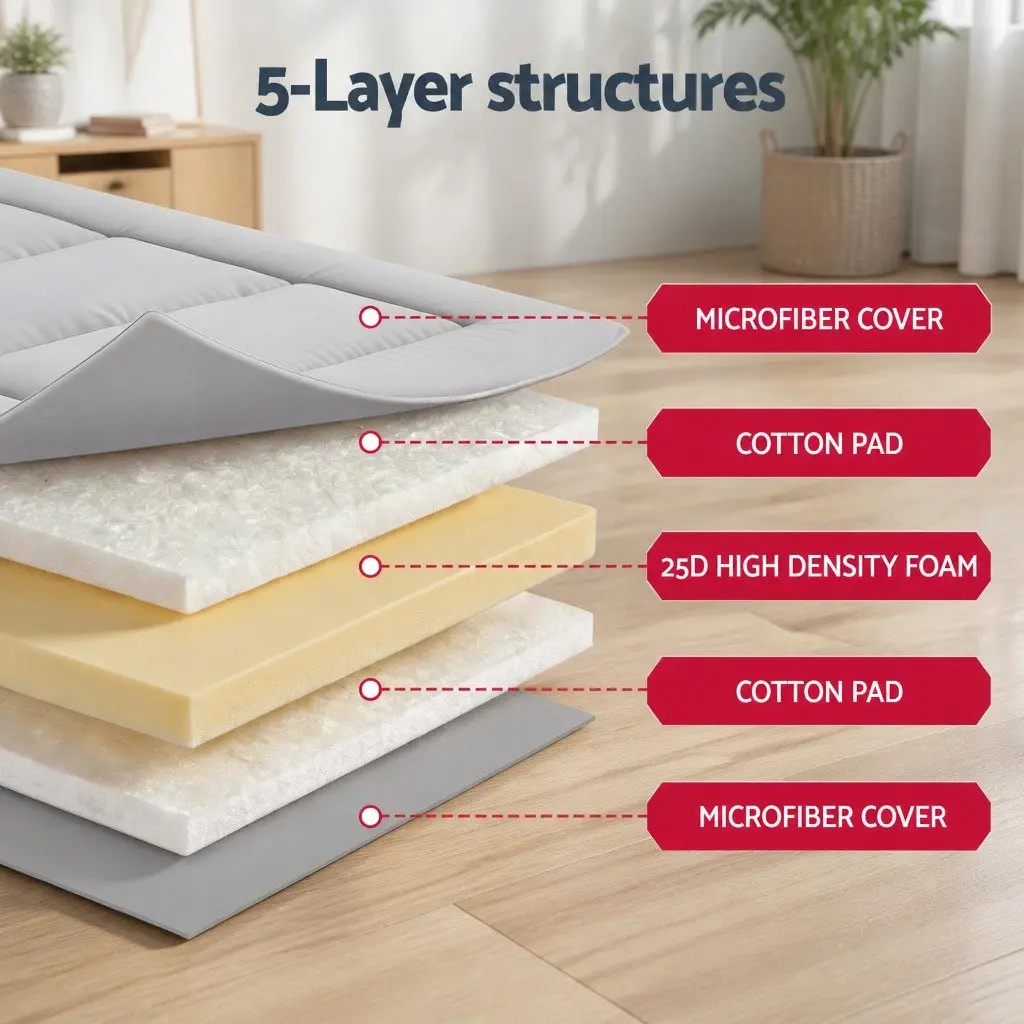 Japanese Floor Mattress 10cm Foldable Futon Yoga Camping Mat Washable Cover Grey