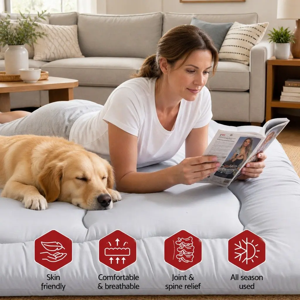 Japanese Floor Mattress 10cm Foldable Futon Yoga Camping Mat Washable Cover Grey