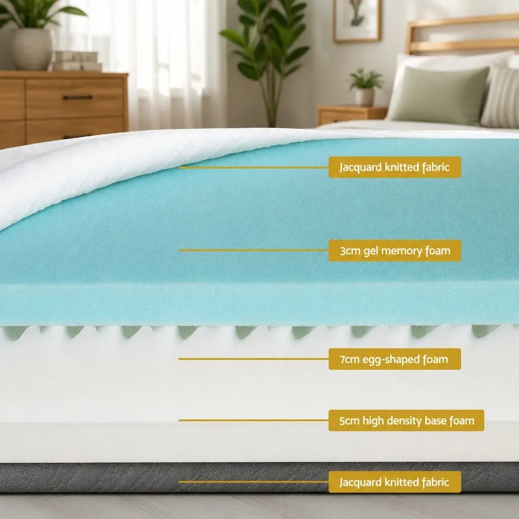 Memory Foam Mattress Double White 15cm Cool Gel Egg Crate Soft Support Washable Cover