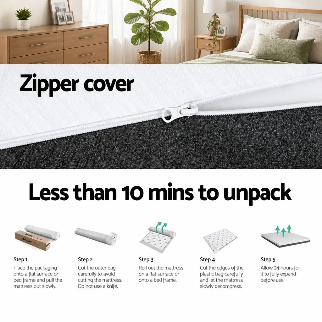 Memory Foam Mattress Double White 15cm Cool Gel Egg Crate Soft Support Washable Cover