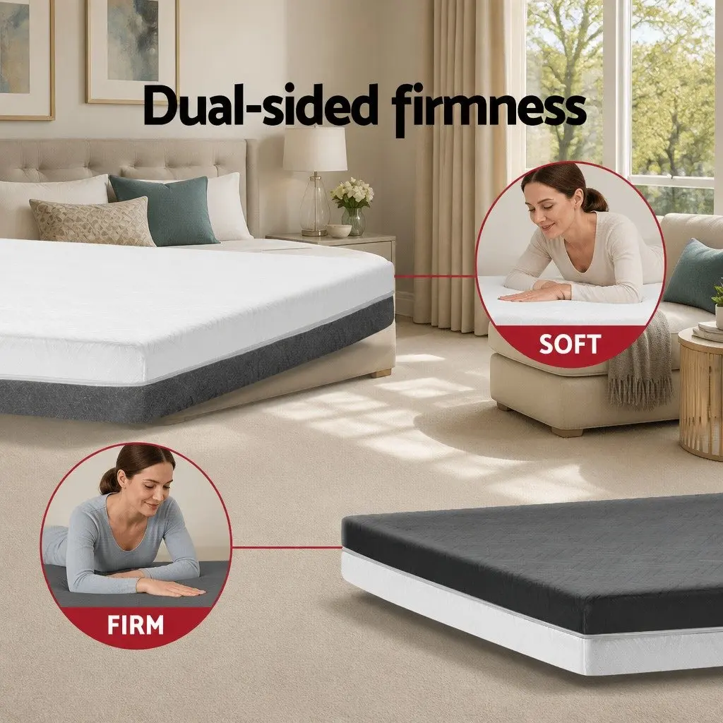 Memory Foam Mattress Queen White 15cm Cooling Gel Dual Firmness Multi-Layer Support