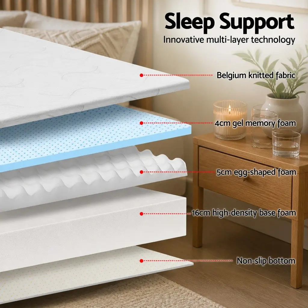Memory Foam Mattress White Single Bed 25cm Medium Firm Cool Gel Non-Spring