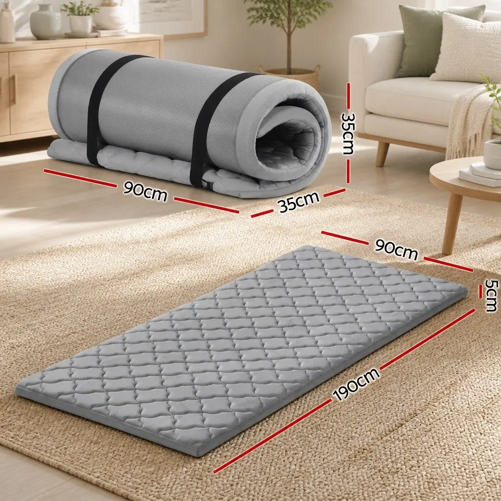 Foldable Camping Mattress Grey Portable Inflatable Mat 190cm x 90cm Breathable Polyester Non-Slip Textured Underside