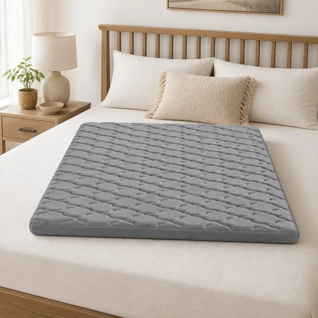 Foldable Camping Mattress Grey Portable Inflatable Mat 190cm x 90cm Breathable Polyester Non-Slip Textured Underside
