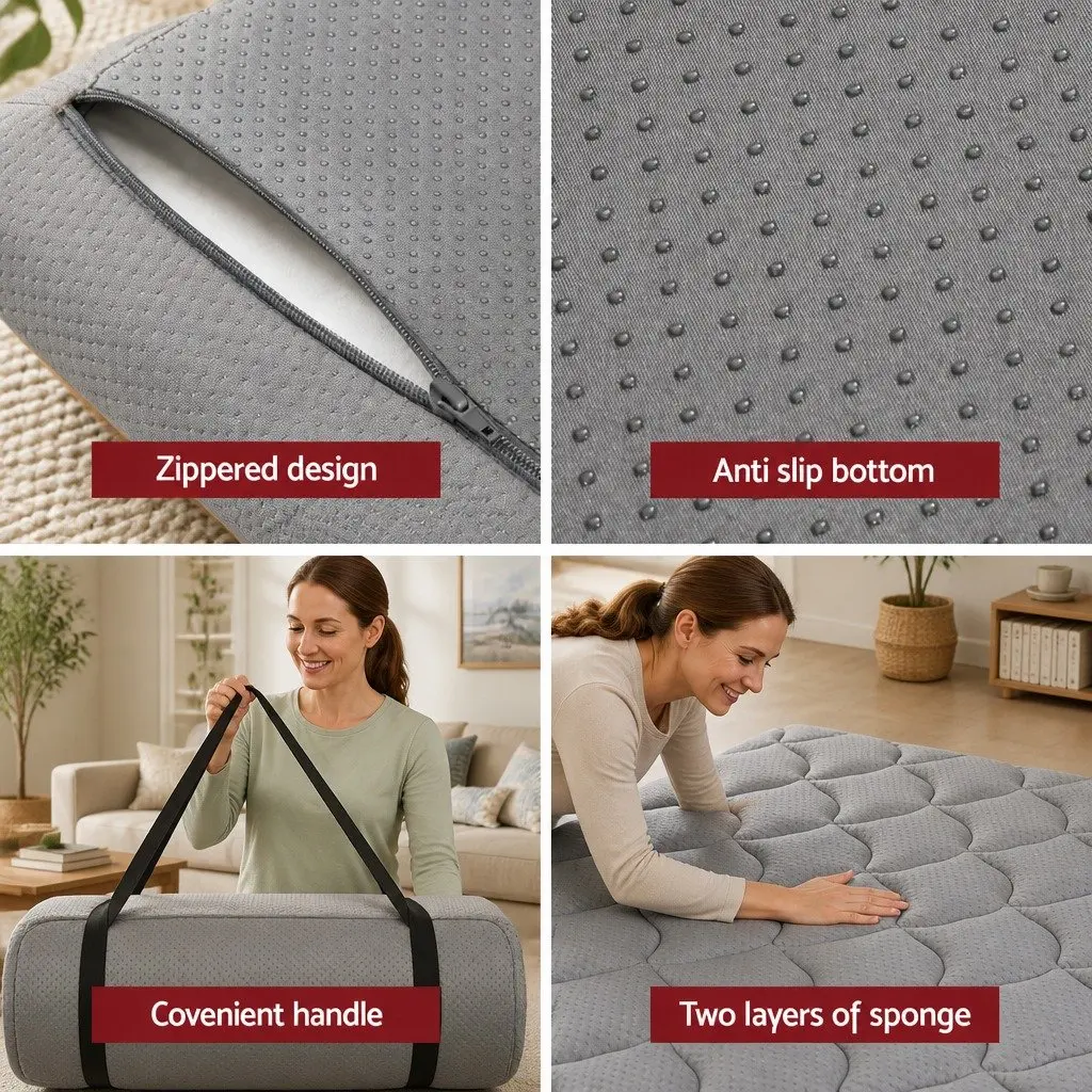 Foldable Camping Mattress Grey Portable Inflatable Mat 190cm x 90cm Breathable Polyester Non-Slip Textured Underside