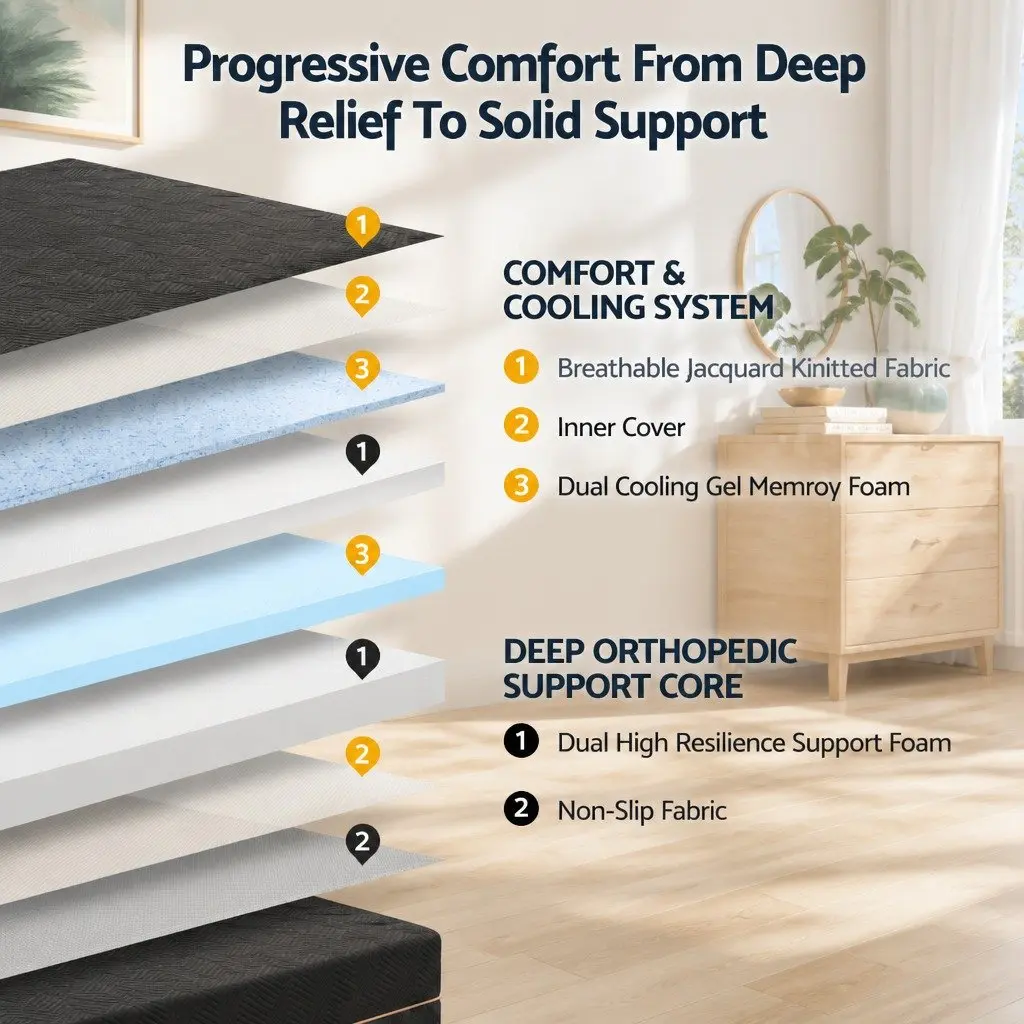 Double Cooling Memory Foam Mattress 30cm Medium Firm Gel Comfort Bed in a Box