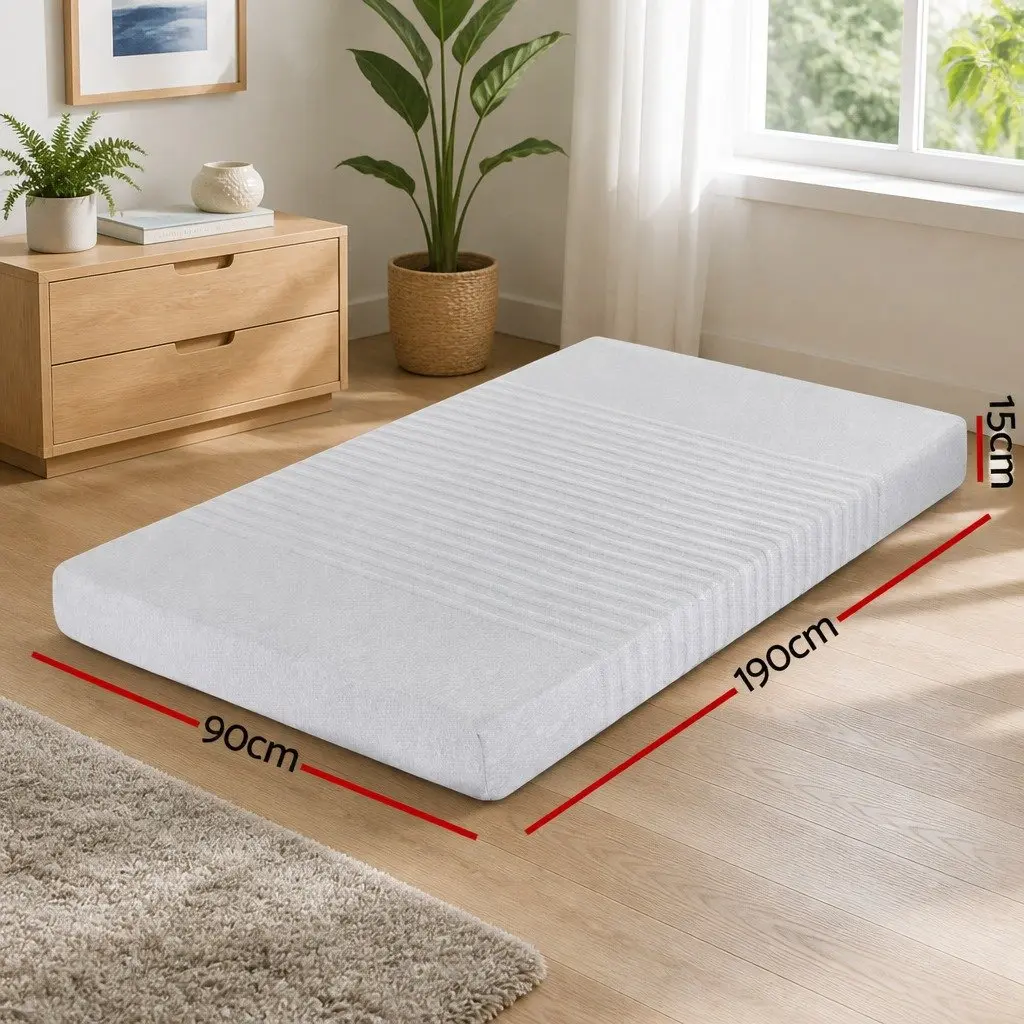 Single Mattress Grey 15cm Memory Foam Cool Gel 7-Zone Support Bamboo Cover