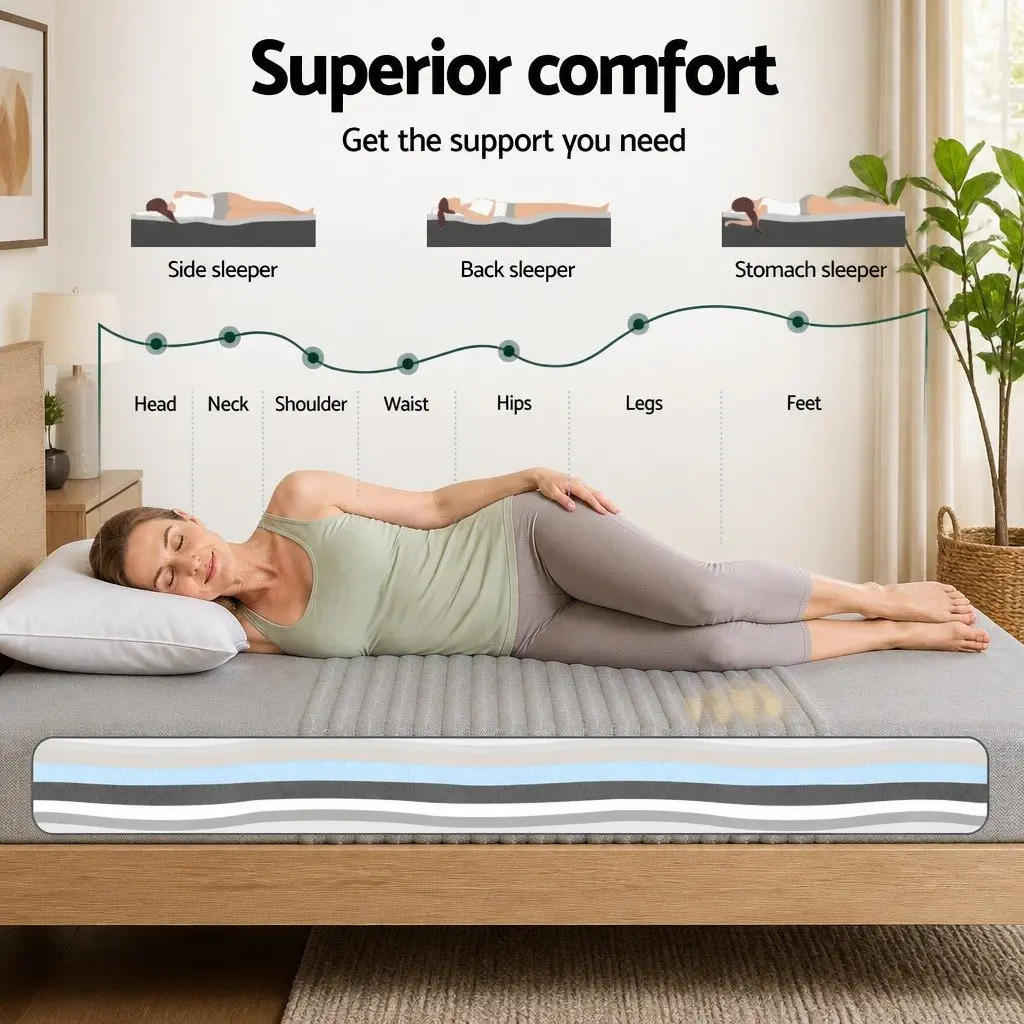 Single Mattress Grey 15cm Memory Foam Cool Gel 7-Zone Support Bamboo Cover