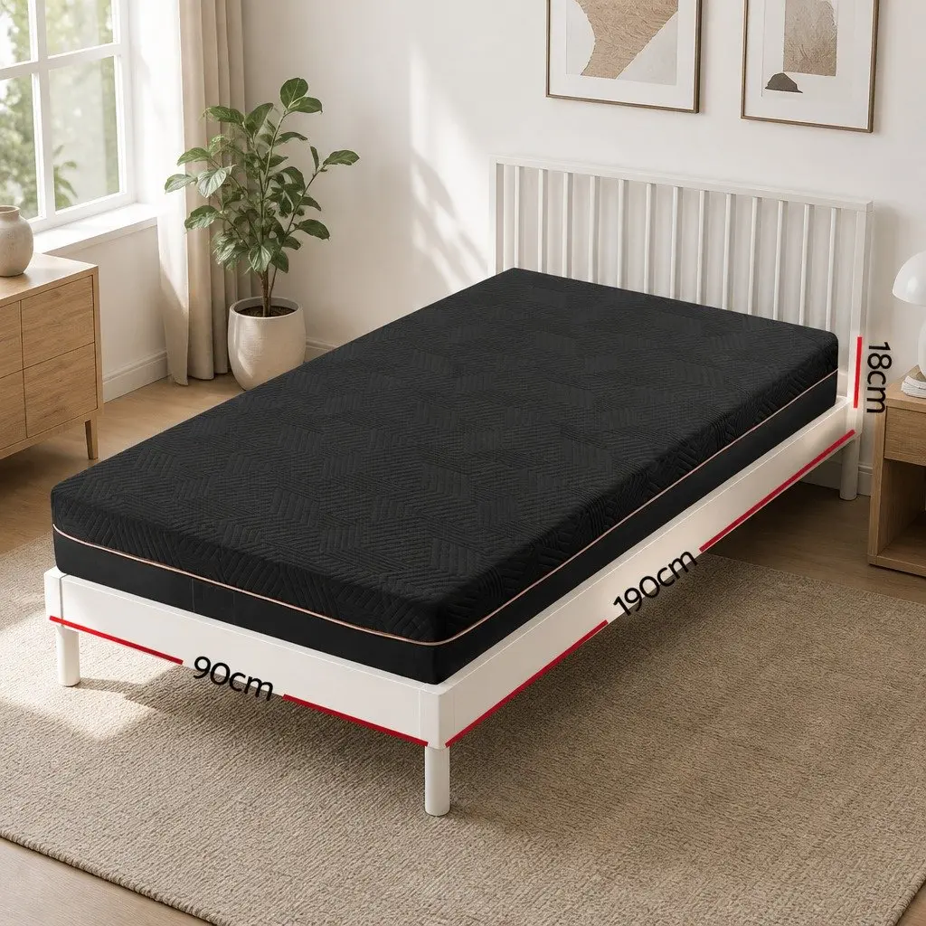 Memory Foam Mattress Black Single 18cm Non-Spring Cool Gel Infused Removable Washable Cover
