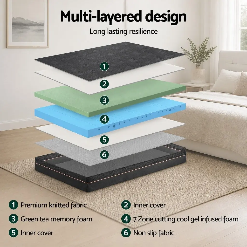 Memory Foam Mattress Black Single 18cm Non-Spring Cool Gel Infused Removable Washable Cover