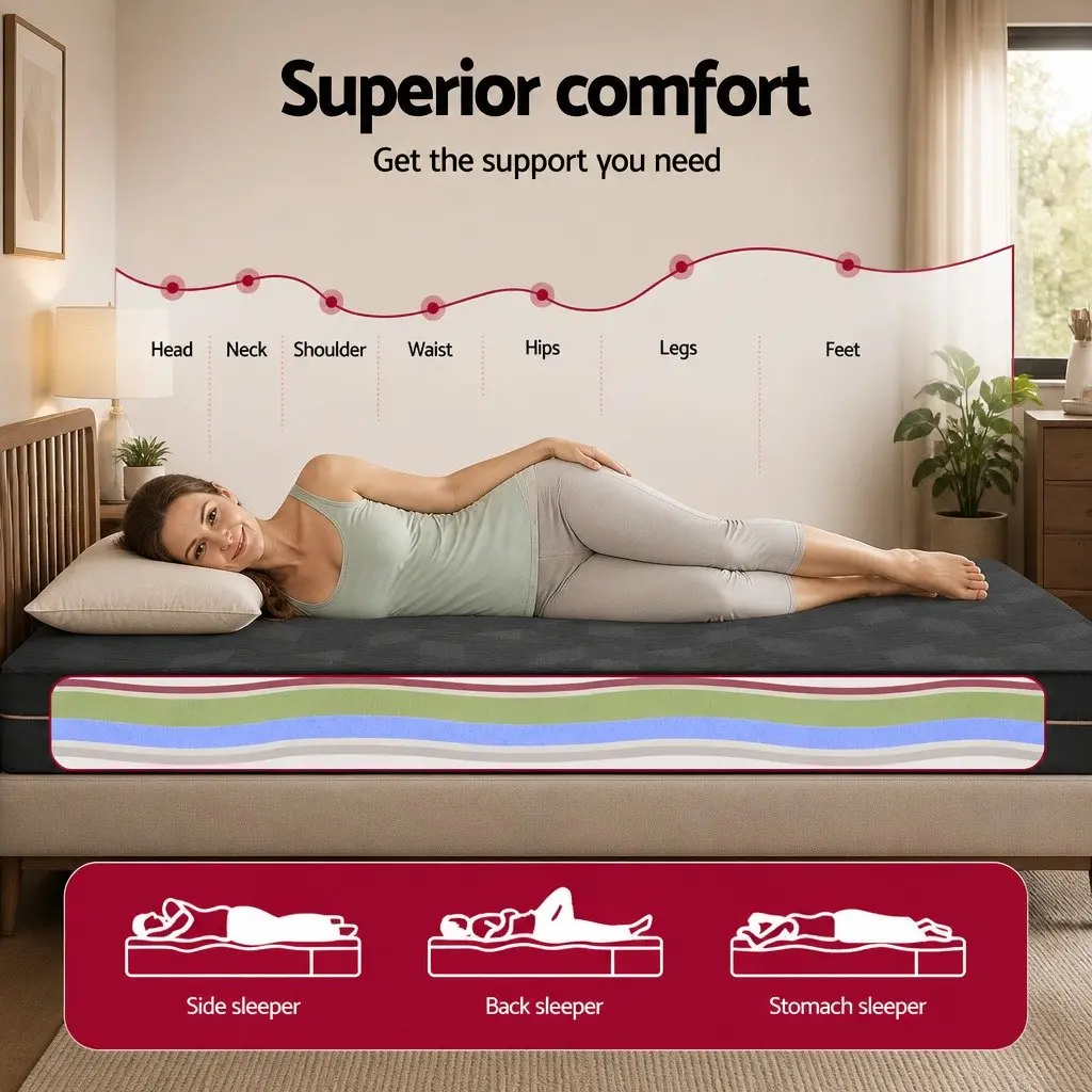 Memory Foam Mattress Black Single 18cm Non-Spring Cool Gel Infused Removable Washable Cover