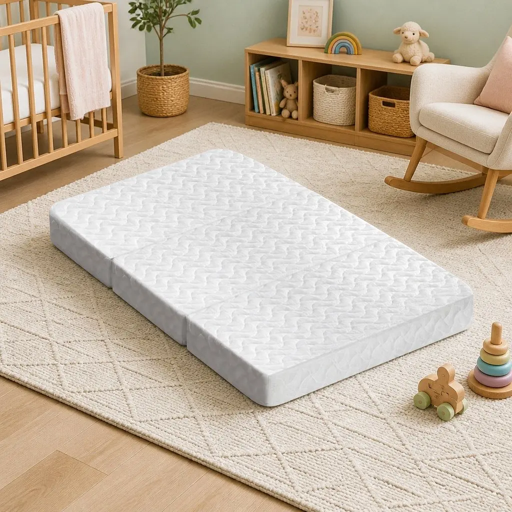 Foldable Foam Cot Bed Mattress White 3-Fold Portable Lightweight Baby Sleep Mat