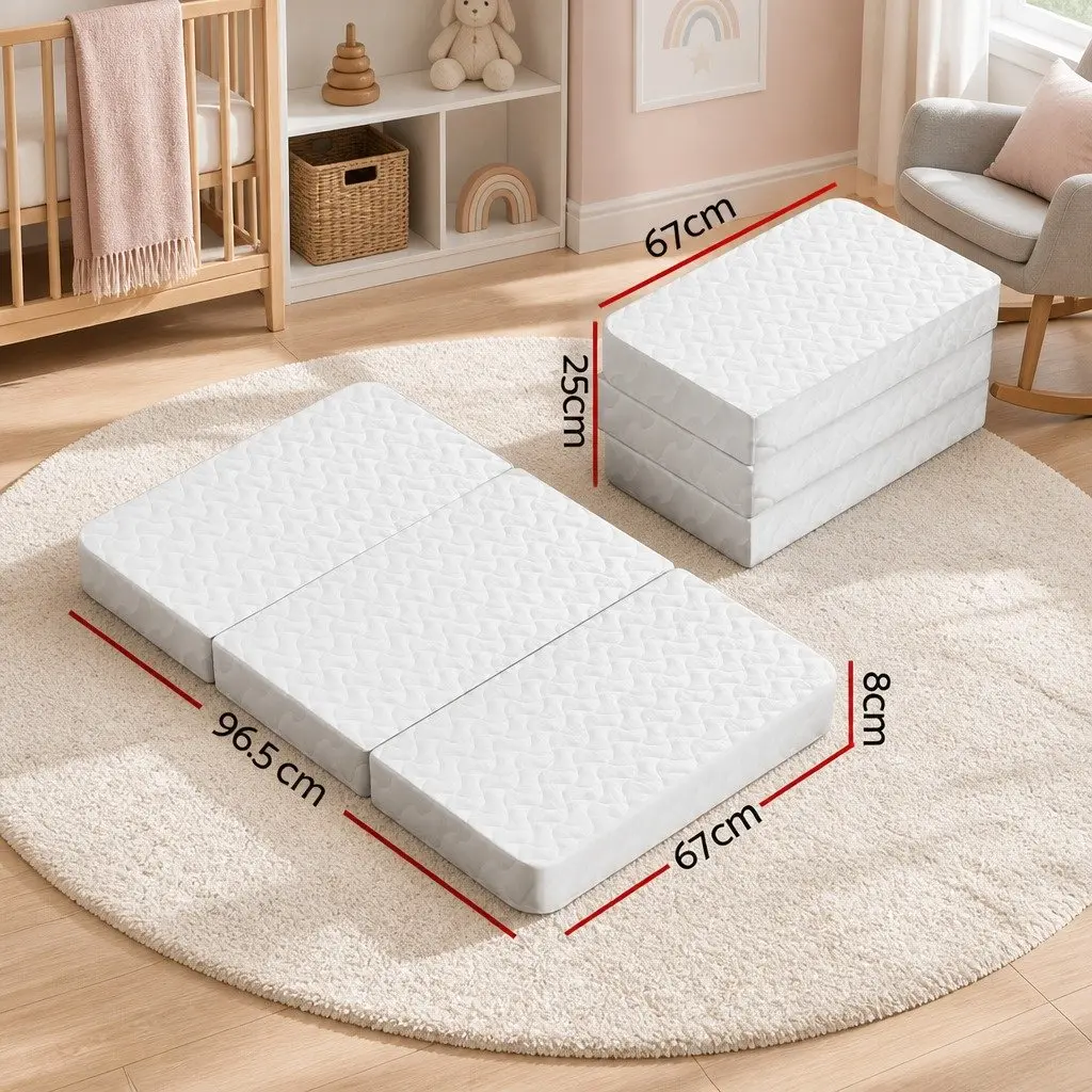 Foldable Foam Cot Bed Mattress White 3-Fold Portable Lightweight Baby Sleep Mat