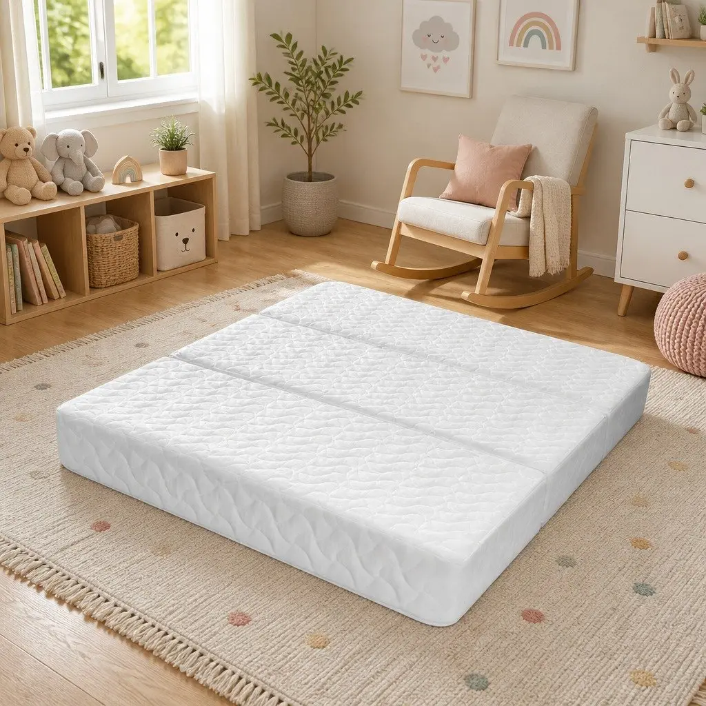 Foldable Foam Cot Bed Mattress White 3-Fold Portable Lightweight Baby Sleep Mat