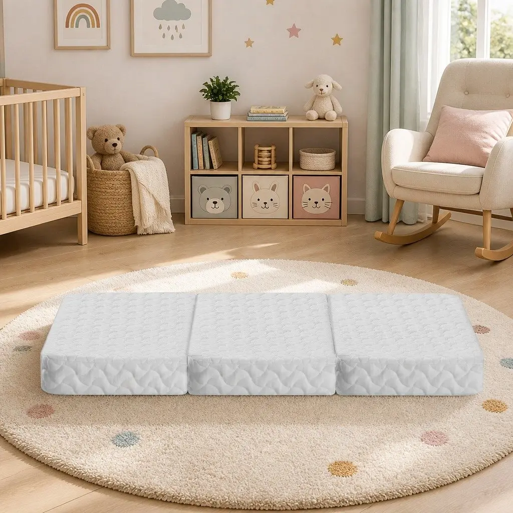 Foldable Foam Cot Bed Mattress White 3-Fold Portable Lightweight Baby Sleep Mat
