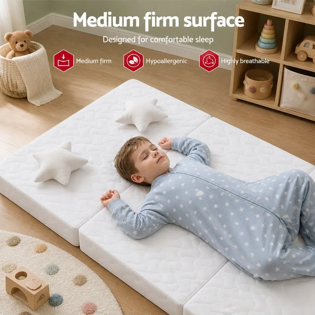 Foldable Foam Cot Bed Mattress White 3-Fold Portable Lightweight Baby Sleep Mat